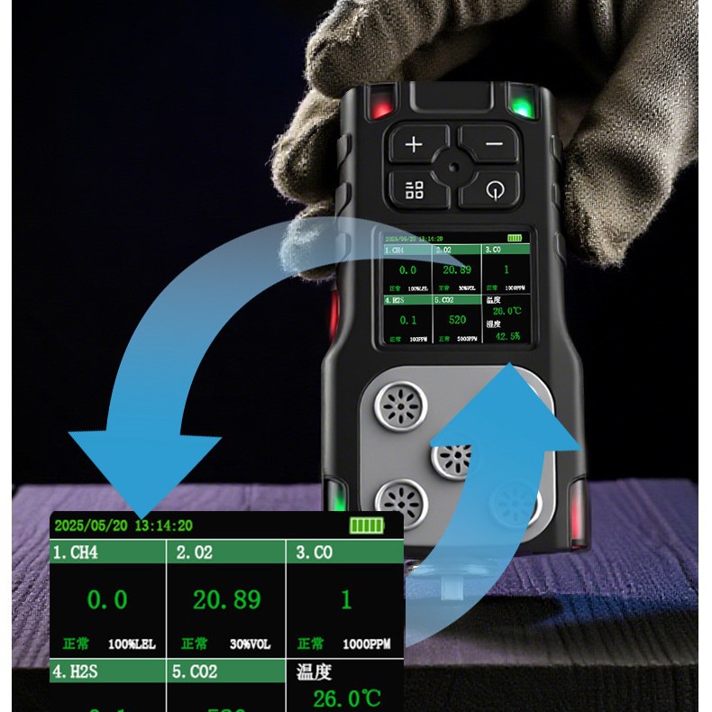 Four-In-One Gas Detector Portable Hydrogen Helium Monitoring Toxic and Harmful Combustible Gas Detection Alarm