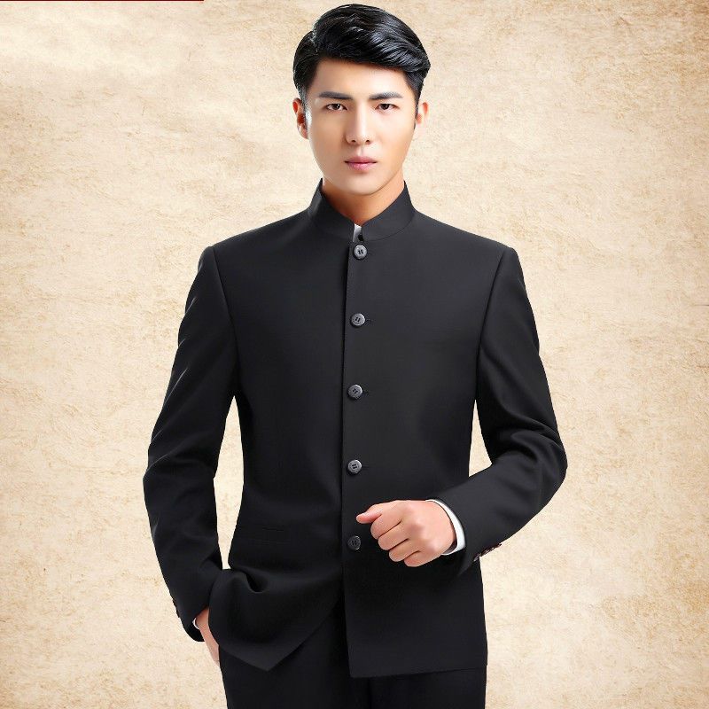 Zhongshan Suit Men's suit Youth Chinese Collar Slim Performance Retro Groom Wedding Dress Style Tang Suit