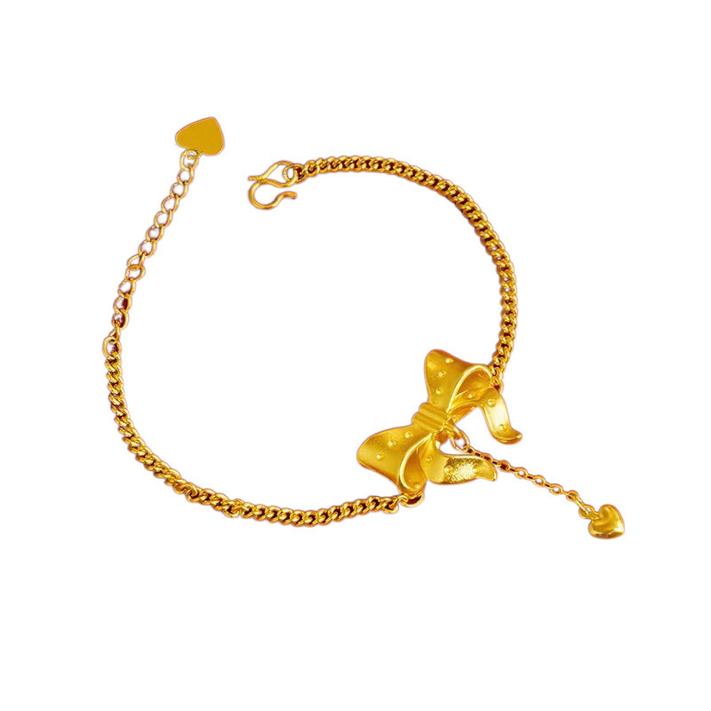 Authentic Vietnamese Sand Gold Simple Bow Set Necklace Jewelry Bracelet Women's Ring Versatile Jewelry Transfer Hongguang