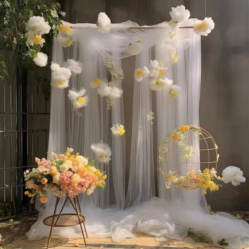 Forest Style Outdoor Wedding Arrangement Swiss Gauze Monet Garden Outdoor Wedding Arch Decoration Colorfulful Gauze Curtain Arrangement