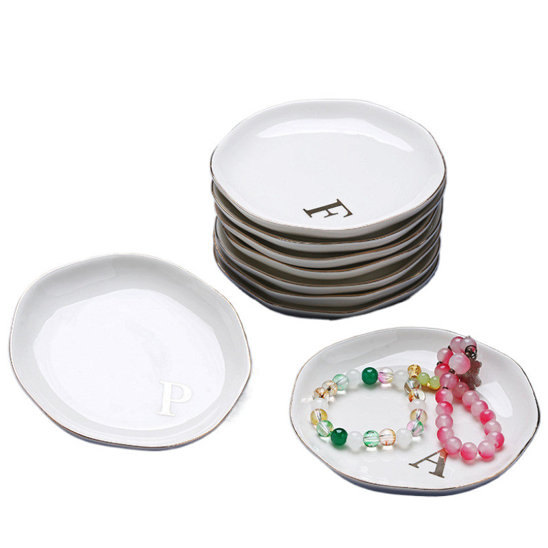 Amazon Cross-Border Popular White Ceramic Jewelry Tray Letter Storage Tray Jewelry Display Tray Aromatherapy Tray Ornaments