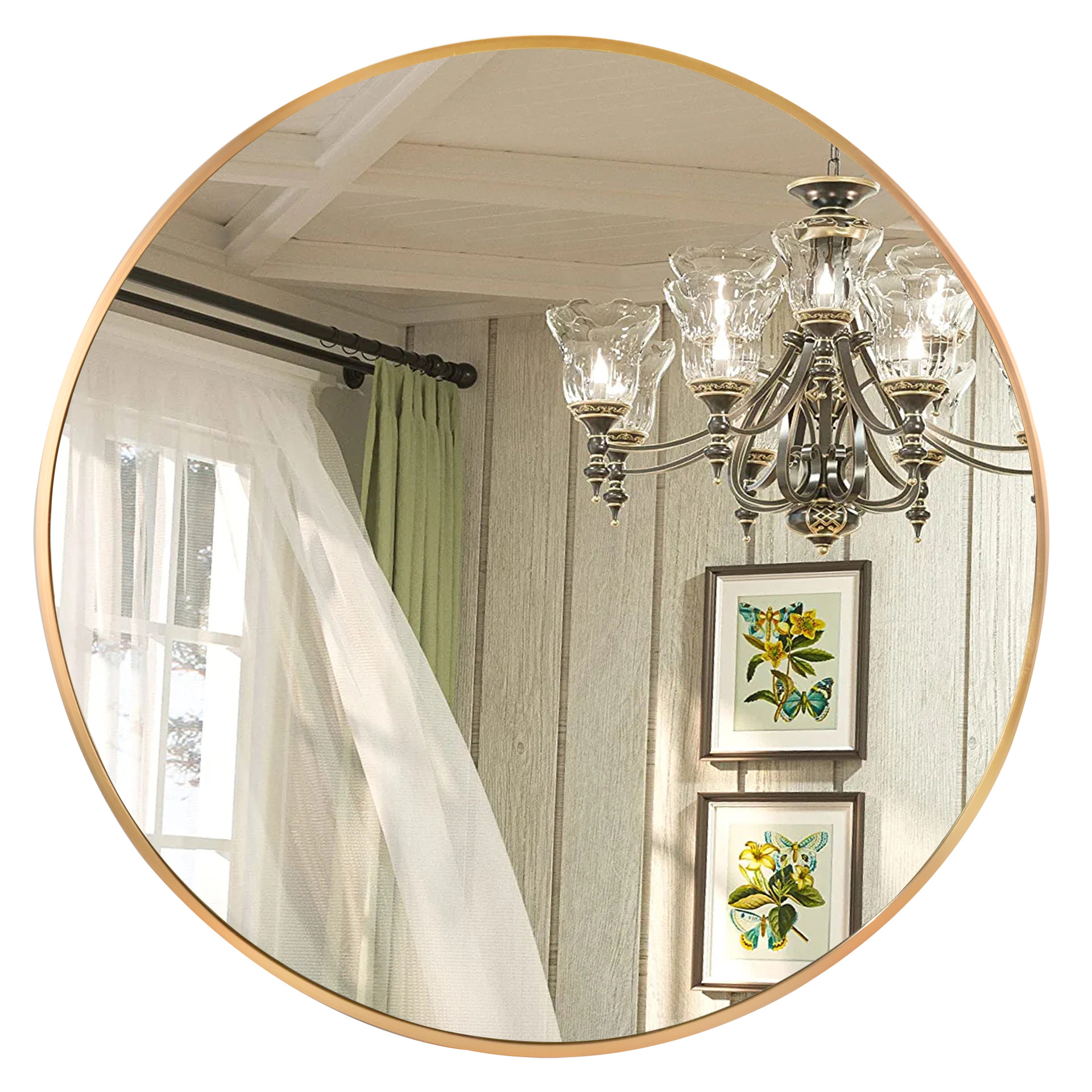 Aluminum alloy small size bathroom mirror brushed metal frame wall-mounted toilet perforated round mirror hotel decorative mirror