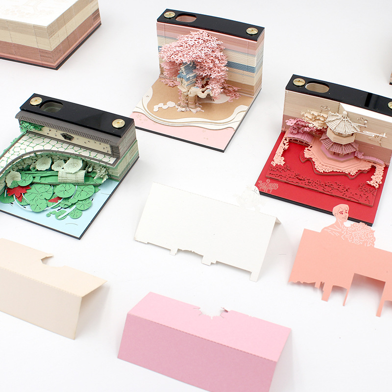 Creative 3D Paper Sculpture Sticky Notes Calendar Ornament Birthday Gift Chinese Style Harry Potter Architecture Model