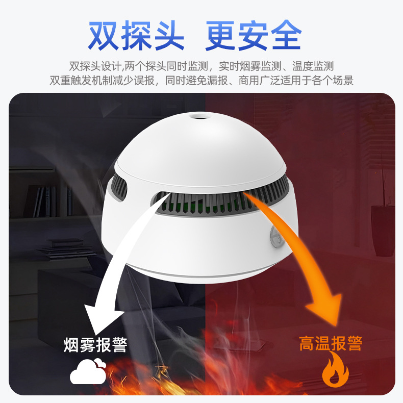 Tuya Smart Smoke Alarm Hotel Home Connected to Mobile Phone Wifi Charcoal Fire Sensor Detector Ceiling Type