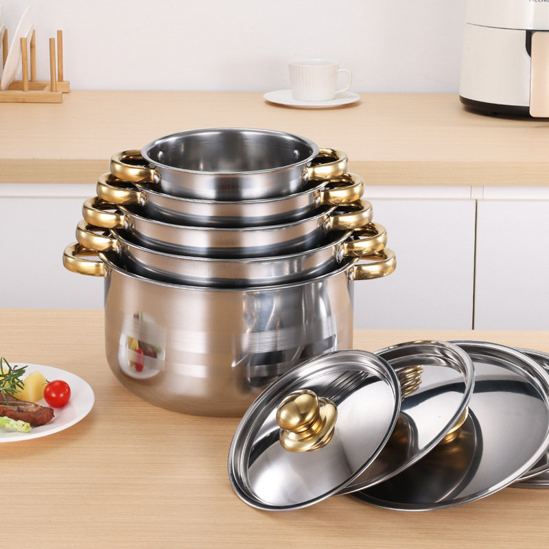 Factory Direct Sales Cross-Border Supply Thickeneded Stainless Steel Set Pot 18-26cm Steel Lid Out of Spain Mexico Fcm