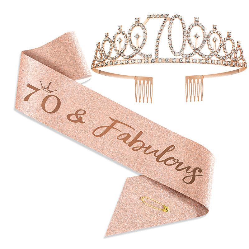 Cross-Border Birthday Age 10-90 Years Old Crown Ribbon Set Birthday Etiquette with Shoulder Strap Crown Set Wholesale