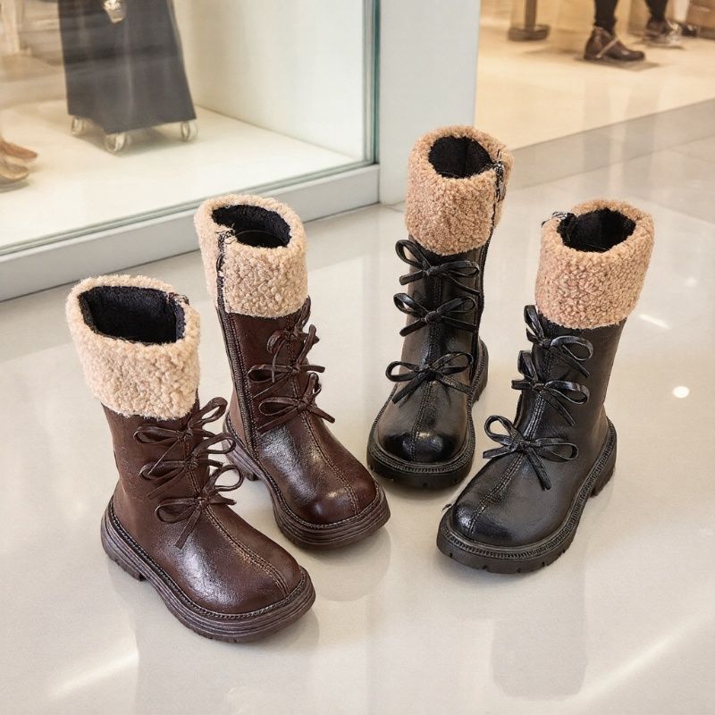 Сапоги для девочек, не выше колена, осенне-зимние высокие сапоги, котуальные хлопковые сапоги, модные сапоги-принцессы для детей, простые