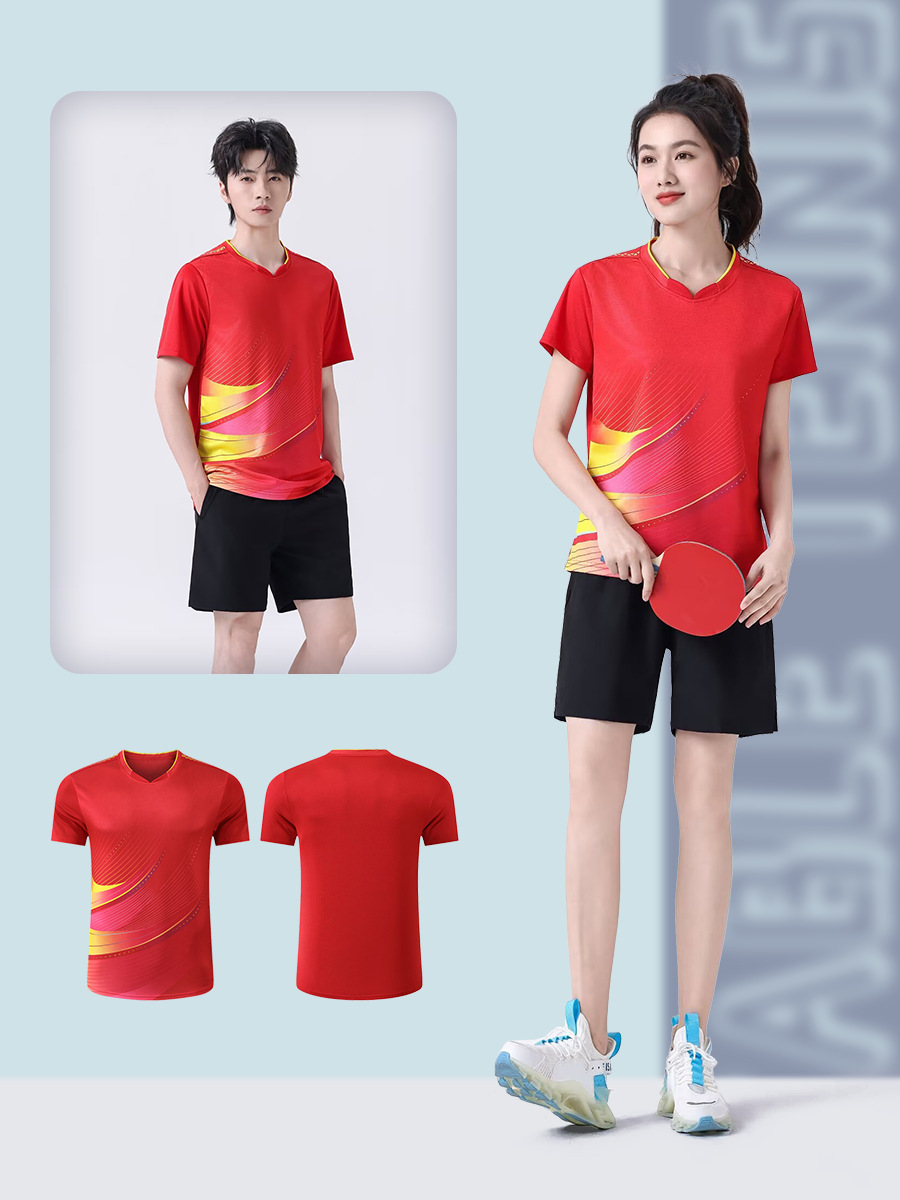 2025 New Style Quick-Drying Sports Short-Sleeved Table Tennis and Badminton Competition Training Suit for Boys and Girls with Group Purchase Printing
