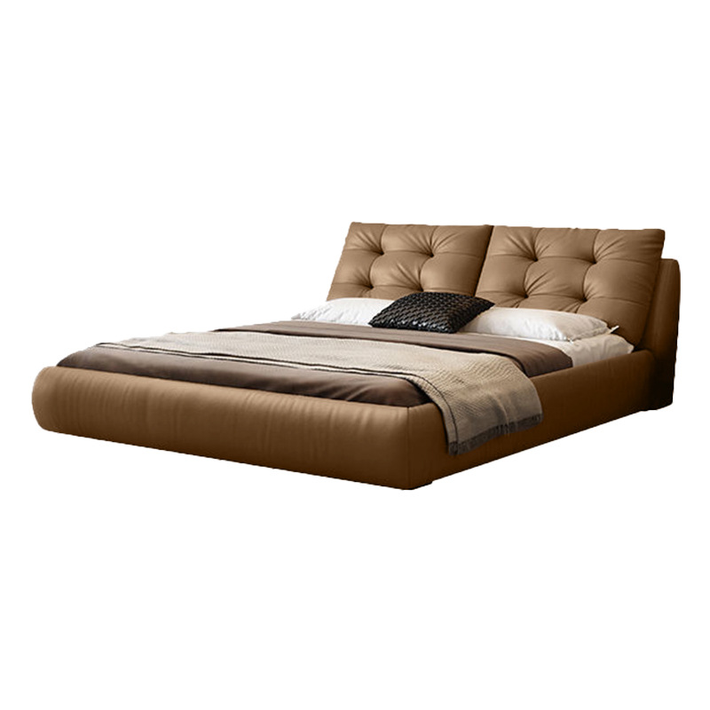 Mocha Marshmallow Leather High Box Storage Bed Modern Simple Master Bedroom Italian Light Luxury Internet Celebrity Soft Wedding Bed