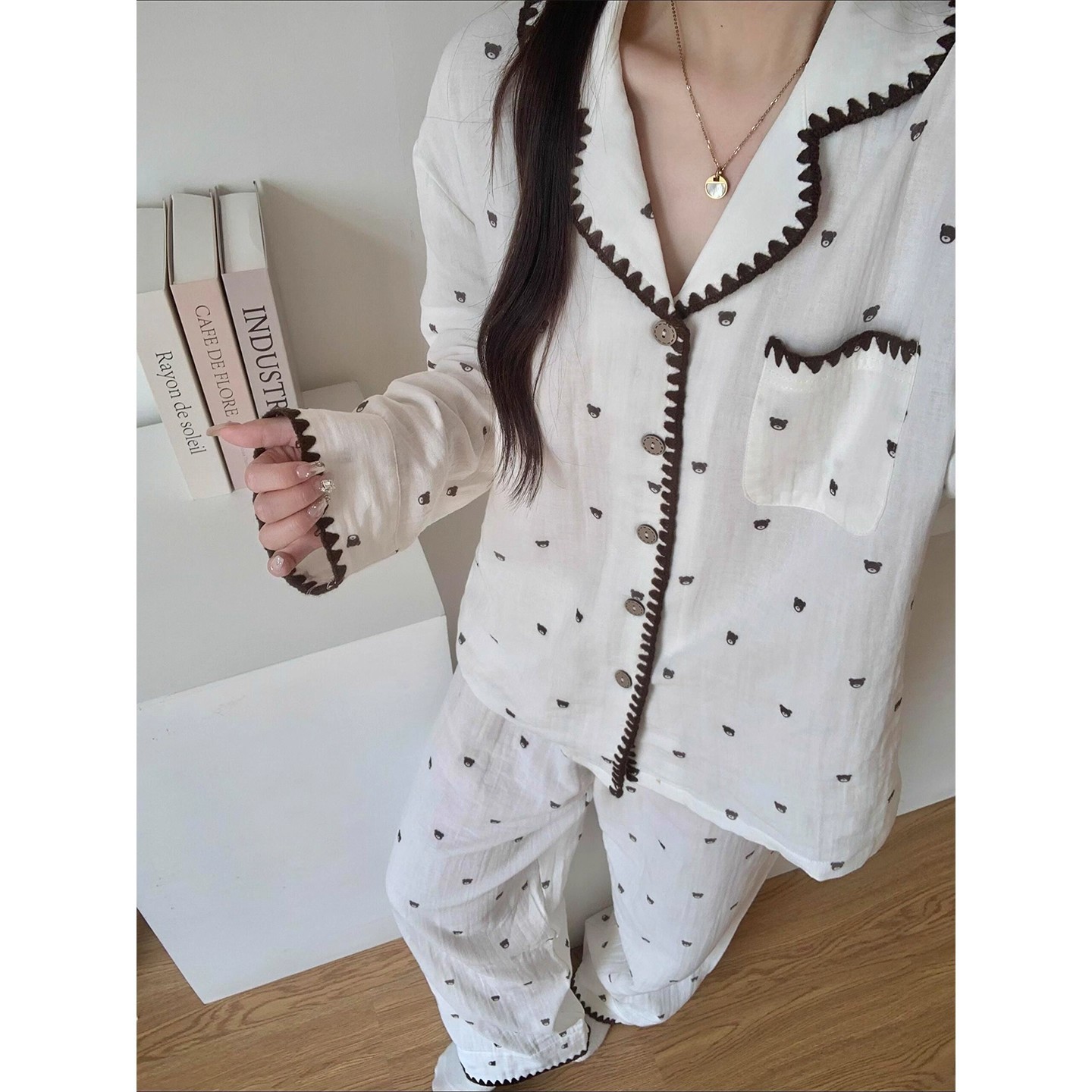 New Pajamas for Women, Spring and Autumn Long-Sleeved Trousers Suits, High-End Home Clothes, Internet Celebrity Style, Can Be Worn Outside, Cross-Border Wholesale