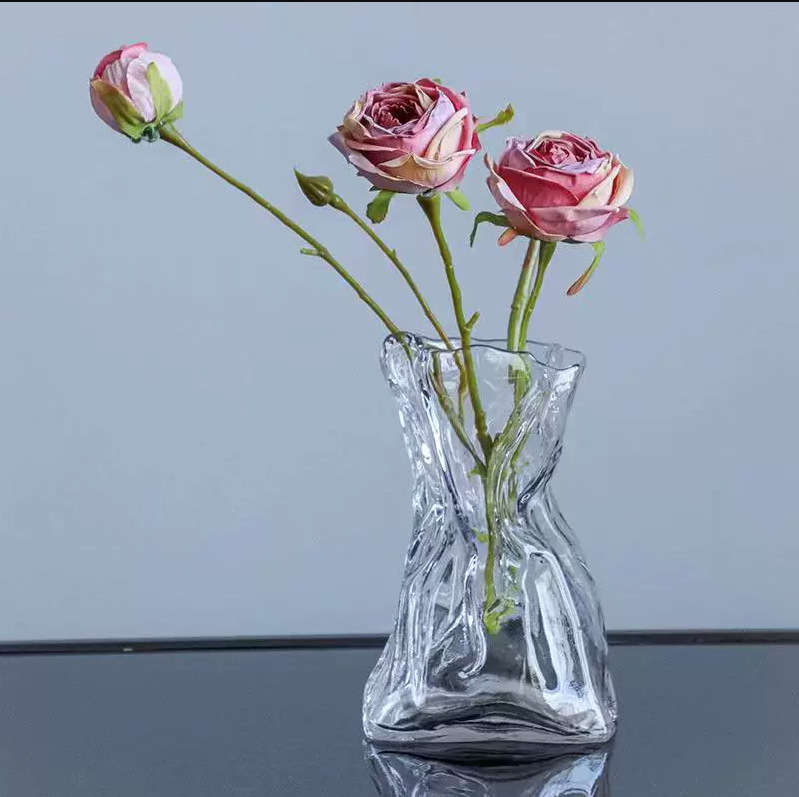 ins light luxury Nordic transparent glass vase wooden tray creative aquatic flowers rose flower arrangement dining table decoration ornaments