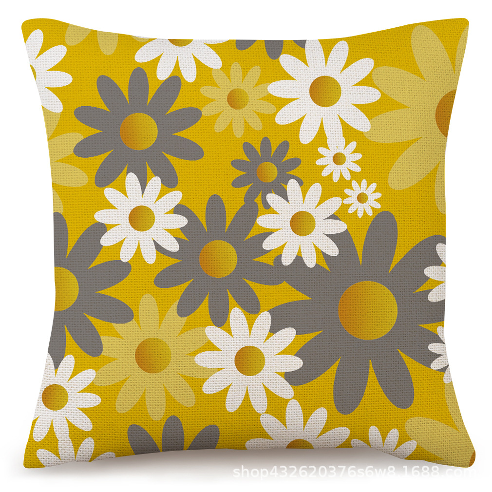 Amazon Spring and Summer New Flower Daisy Pillowcase Pillow Home Decoration Living Room Sofa Car Cushion Cushion