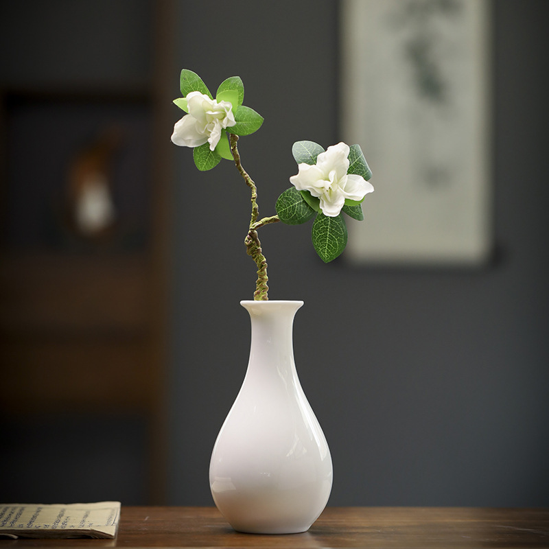 White Porcelain Jade Pure Bottle Guanyin Bottle Small Flower Arrangement Long Neck Jade Porcelain Ceramic Ornaments for Buddha Zen Water Purification Vase in Front of Buddha