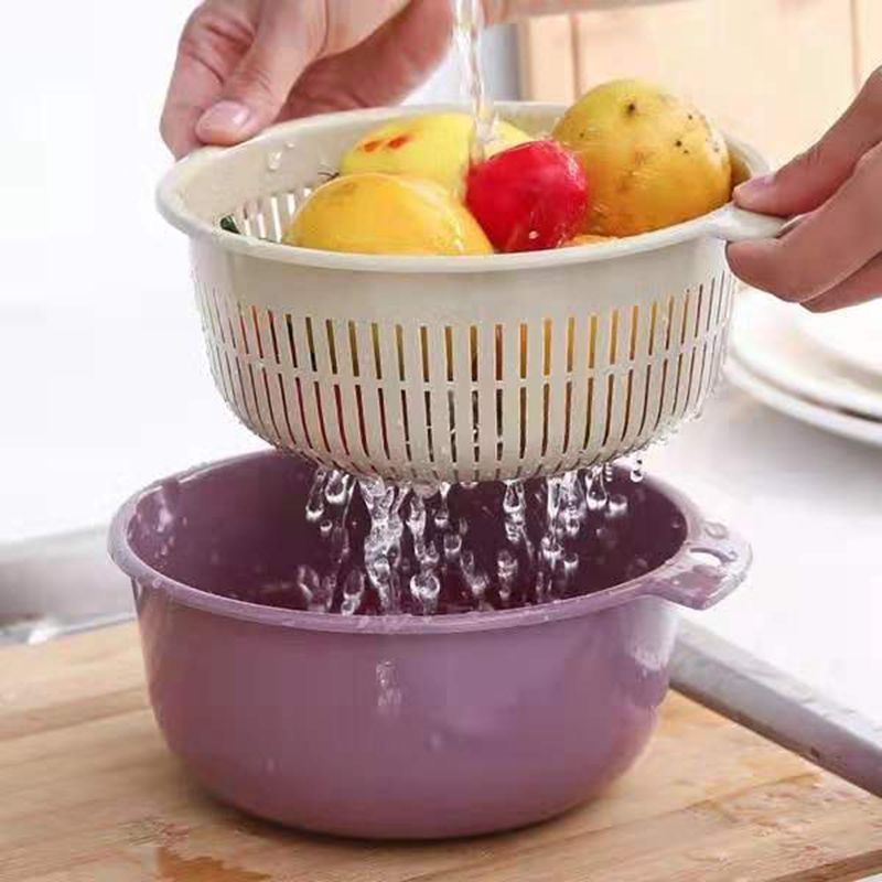 Household Double-Layer Drain Basket for Washing Fruits and Vegetables Tools Hollow Storage Basin Kitchen Multi-Purpose Vegetable Washing Basket Wholesale