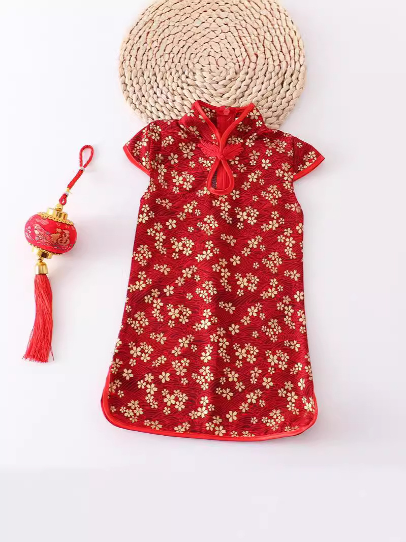 Summer Dress Girls' Cheongsam Performance Clothes Hanfu Tang Suit Chinese Style Festive New Year Happy New Year Princess dress dress