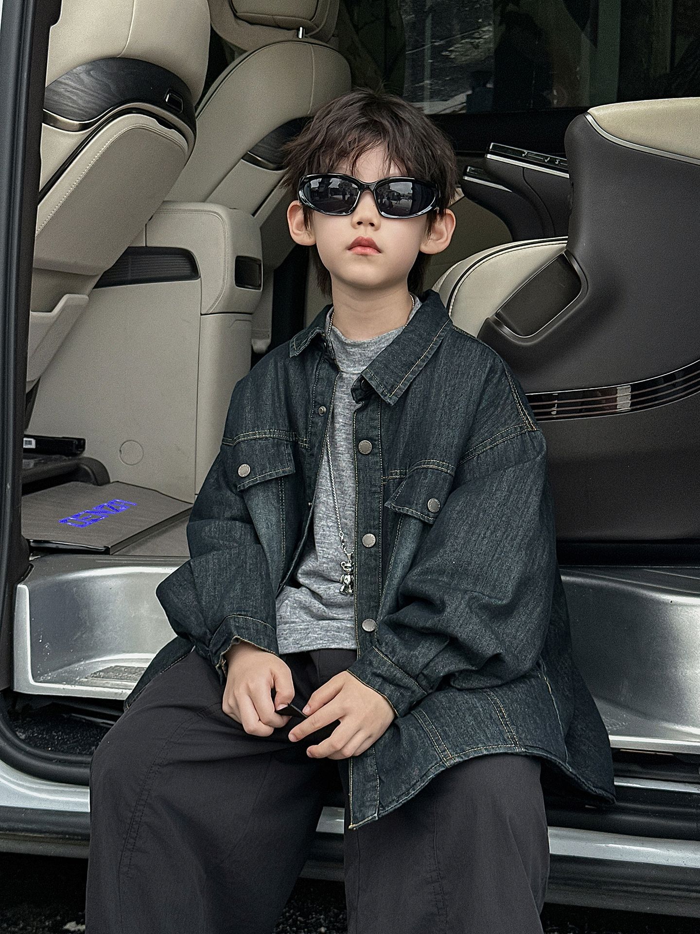 Boys' Jacket Children's Autumn Korean Style 2025 New Cotton-Padded Thickened Warm Trendy Denim Shirt Children's Clothing Top