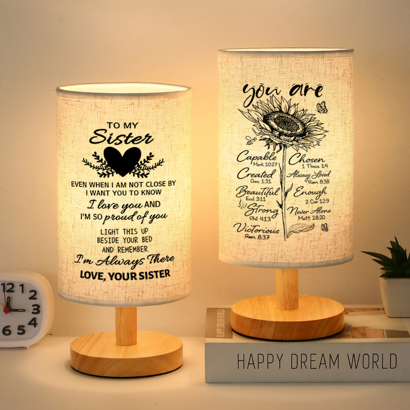 Nordic log cloth cover table lamp modern ins creative decoration bedroom USB charging remote control warm eye protection night light