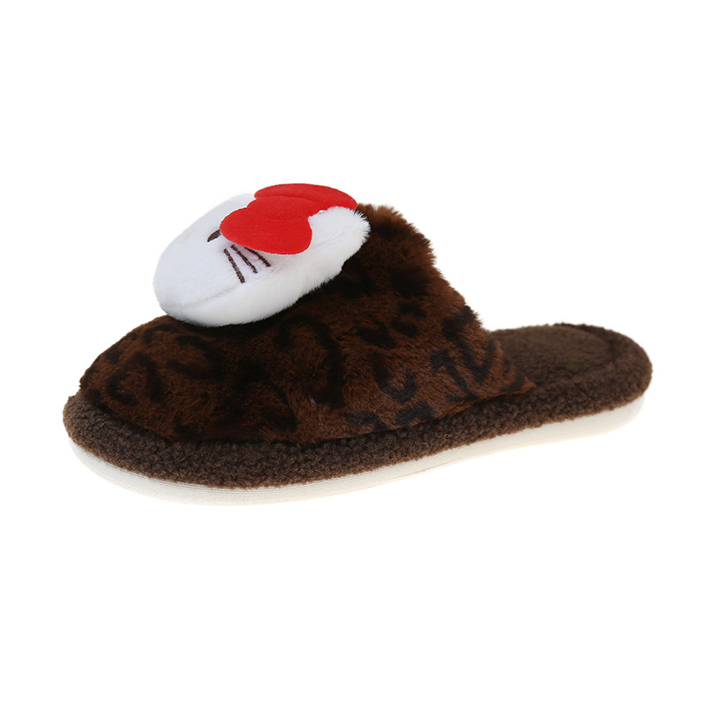 Comfortable Leopard Print Niche Design Mao Mao Slippers Home Indoor Non-Slip Baotou Women's 2024 New Autumn and Winter Cotton Slippers