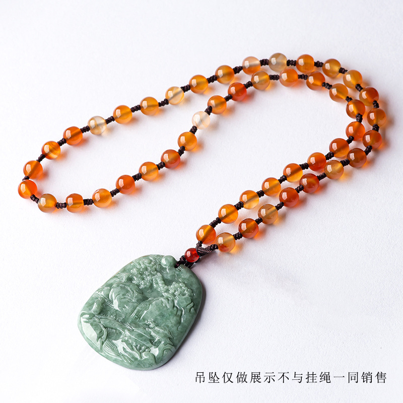 Natural red agate bead chain pendant woven lanyard round bead sweater chain men's and women's jade necklace direct wholesale