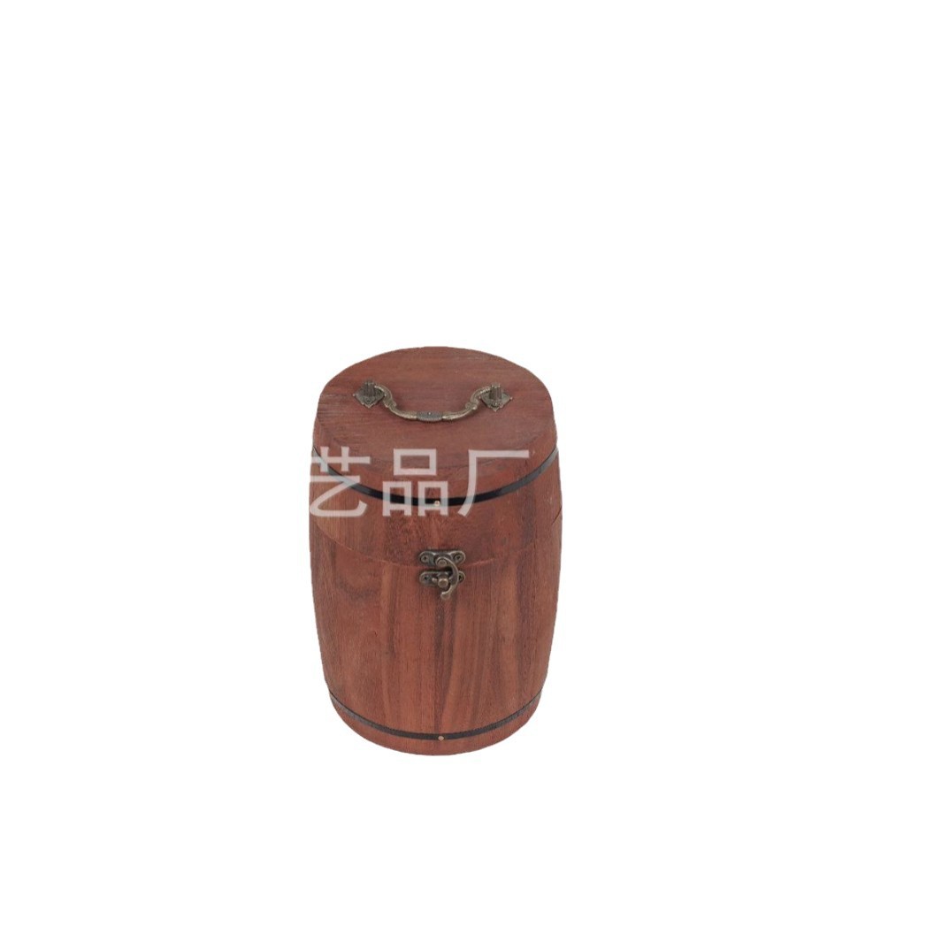 Wooden Tea Barrel with Handle Pu'Er Tea Storage Barrel with Lock Solid Wood Tea Packaging Wooden Barrel Ready for Sale