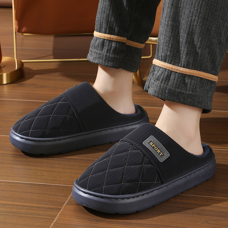 New in stock PU Cotton Slippers Men's plus size Home Indoor Thickened Warm Non-slip Casual All-match Slippers for Men