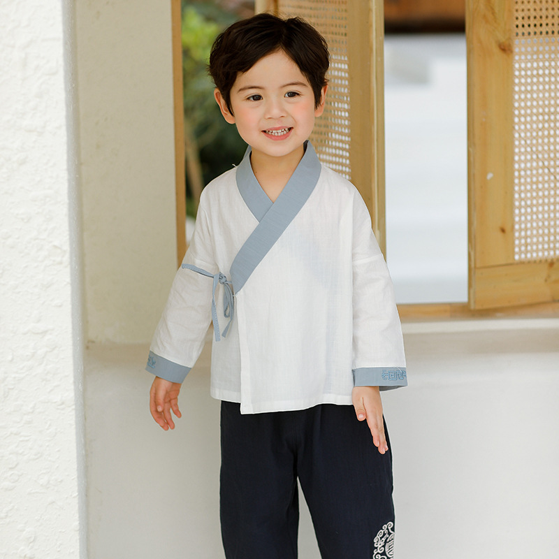 Boys' Baby Tang Suit Three-Piece Set Retro Style Hanfu Children's Clothing Chinese Style Embroidered Cardigan Suit June 1 Performance Clothes