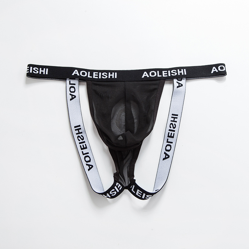 Sexy Elastic Hip-Lifting Double Thong Men's U-Convex Sexy Underwear Transparent Butt-Revealing Mesh Low-Waisted T-String Pants G18