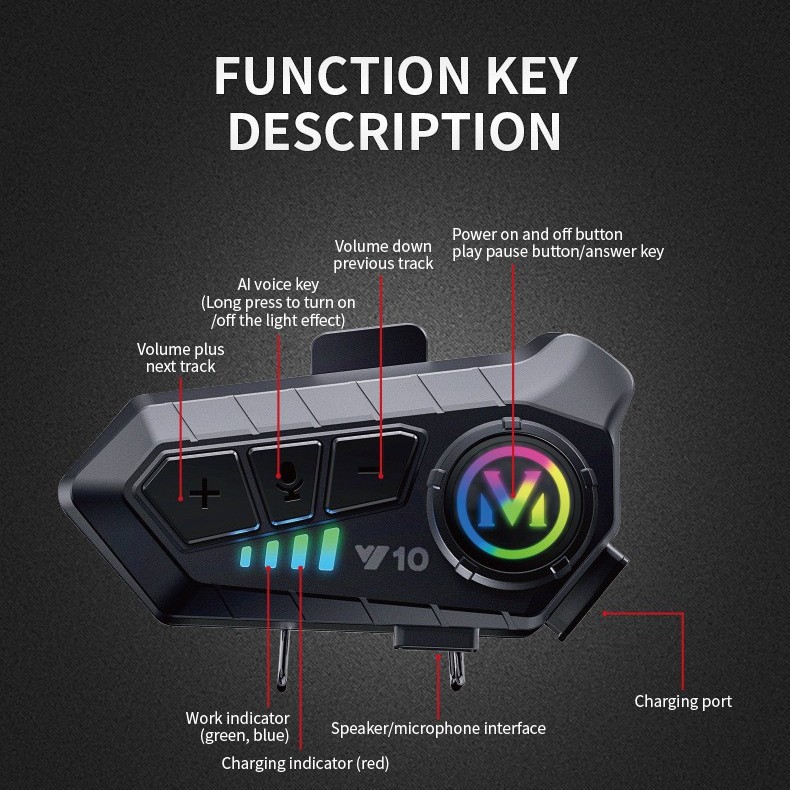 Cross-Border Popular Y10 Helmet Bluetooth Headset Waterproof Noise Reduction Motorcycle Headset Helmet Headset Manufacturer