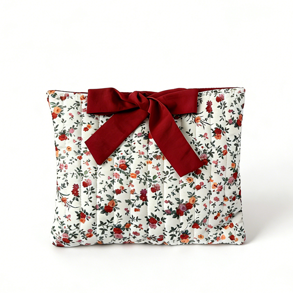 Floral Pattern Quilted Large-Capacity Small Floral Bag with Bow Tie for Autumn and Winter, Suitable for Carrying Books