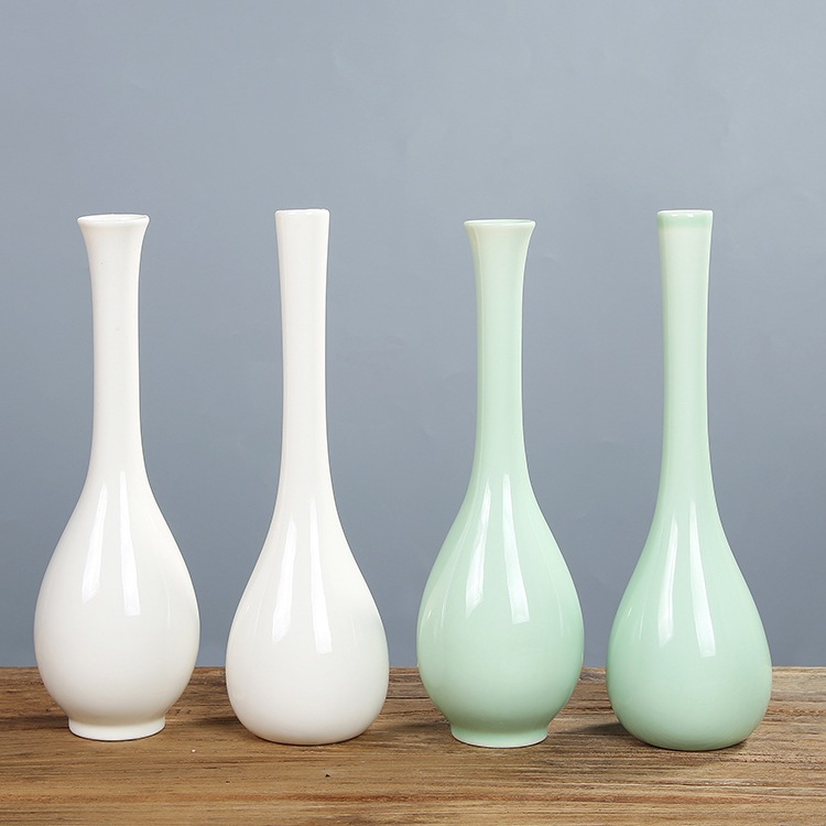 White Porcelain Jade Vase Flower Arrangement Home Decoration Ceramic Small Vase Celadon Guanyin Vase for Buddha Zen Vase