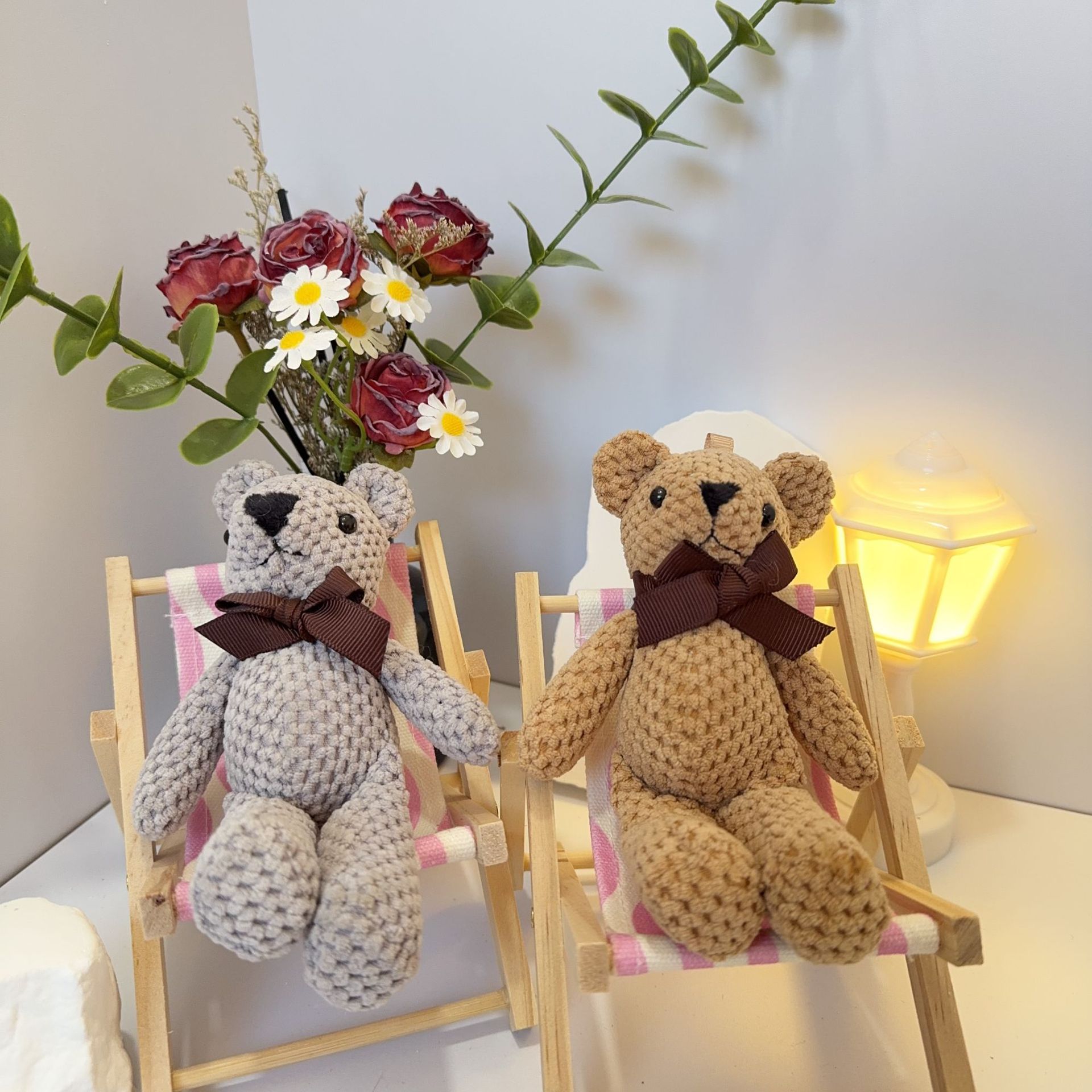 16cm Bear Pineapple Plaid Bear Plush Toy Doll Rag Doll Bag Pendant Gift Souvenir Accessories