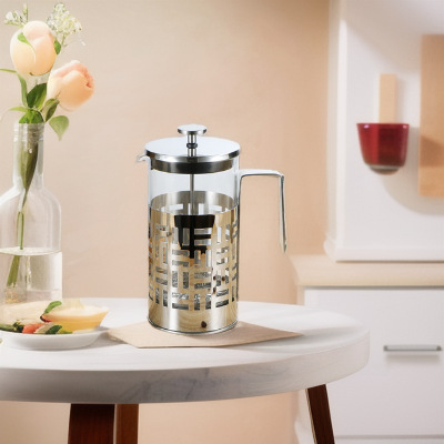 Factory Direct Stainless Steel French Press Pot Hand Punching Household French Tea Maker Vertical Stripe Coffee Pot Utensils