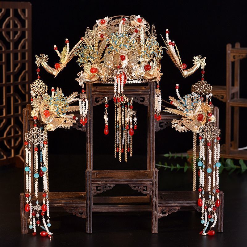 Ancient Style New Headwear, Han Dynasty, Versatile Bridal Hairpin, Dunhuang Accessories, Tassels, Ming-Made Hair Crown, Hair Accessories, Phoenix Crown Set