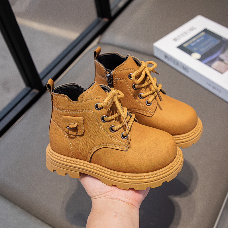 2025 New Autumn and Winter Boys' Boots Kidsren's Soft-Soled Leather Yellow Boots Baby Low-Top Short Boots Girls' Shoes Export