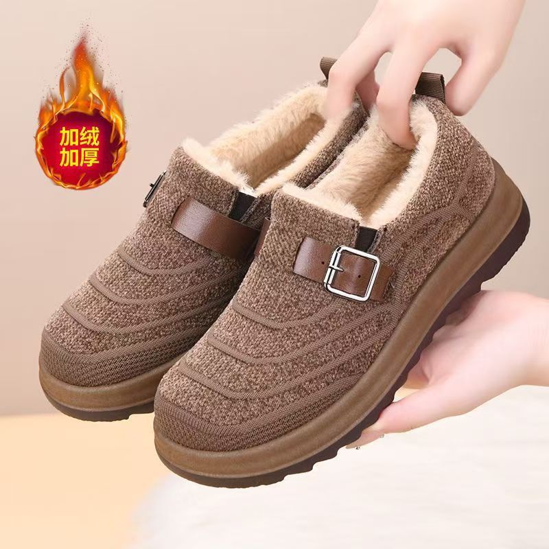 Women's Cotton Shoes 2025 Thickeneded Winter Fleece-Lined for Middle-Aged and Elderly People, Warm and Comfortable Flats-Soled Non-Slip Mother's Beijing Cotton Shoes and Cloth Shoes