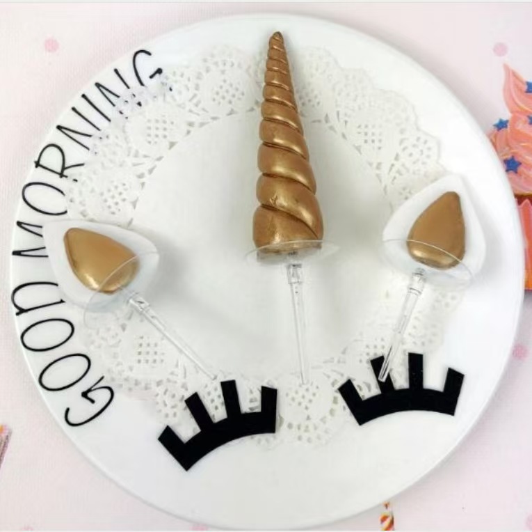 Unicorn Cake Decoration Stereo Soft Clay Horn Ears and Eyes Set Baking Decoration Insert Dessert Table Layout
