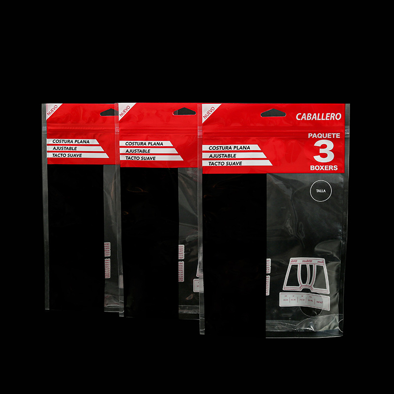 Factory color printing plastic printing three side seal underwear socks fish food bag