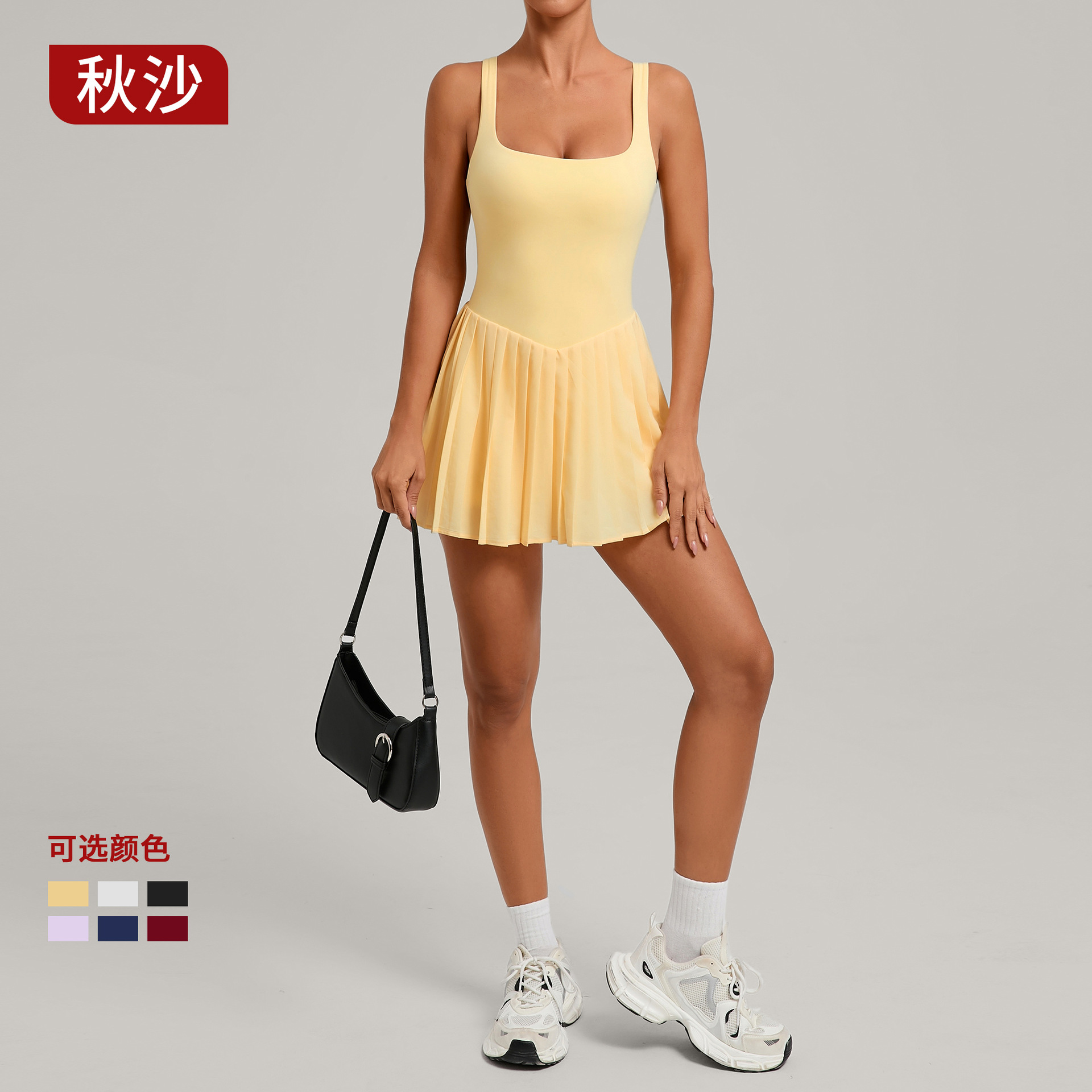 European and American Large Backless Sports Dress Women's Anti-Exposure Pleated Yoga Skirt Outdoor Fitness Tennis Skirt 3928