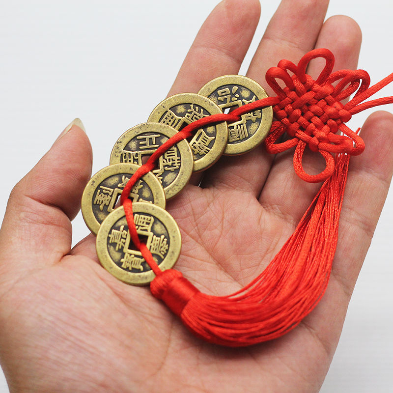Thickened Pure Copper Copper Coin Five Emperor Coin Six Emperor Coin Pendant Chinese Knot Antique Coin Hanging Ornaments Large small size Copper Coin One String Price