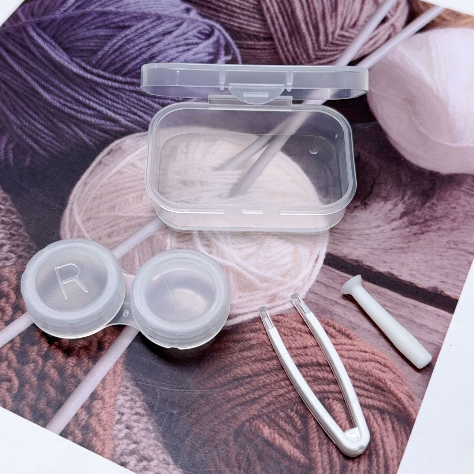 New Simple All-In-One Tweezers Contact Lens Case Portable Double Box Contact Lens Box Companion Box Double Box Wholesale 50