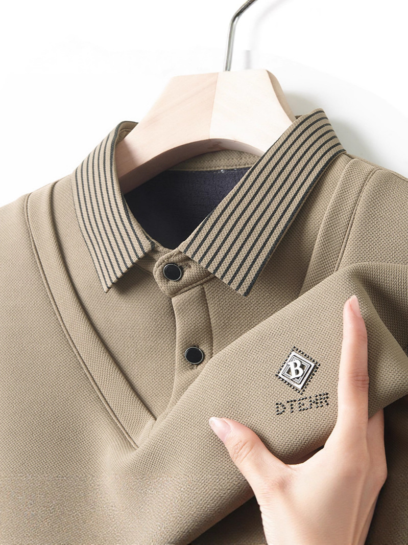 Popular Fake Two-Piece Velvet Shirt Collar Bottoming Shirt for Men 2025 Winter Middle-Aged Dad Thickeneded Warm Top T-Shirt