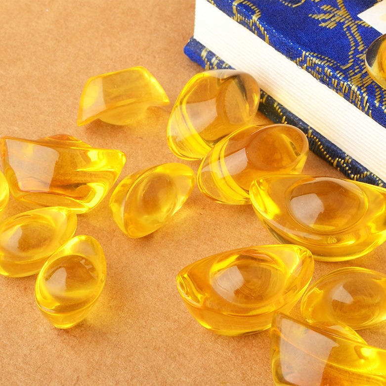 Golden Colored Glass Ingot Cornucopia Rice Vat Decoration Artificial Colored Glass Crystal Small Ingot Decoration Living Room Desktop Ornaments