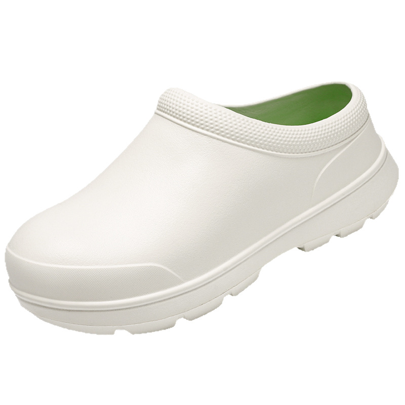 Men's Non-Slip Closed-Toe Slippers for Summer Outdoor Wear, Kitchen Work, Slip-On Safety Shoes, Trendy Shoes for the Workplace