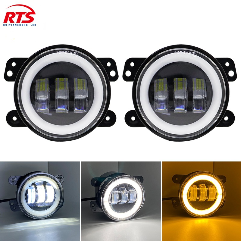Кросс-браузерные 4-дюймовые 30W Wrangler белые ангельские глаза с желтой функцией поворота и отверстием переднего бампера противотуманного фонаря