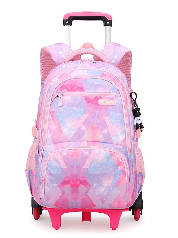 Natural Fish Middle School Student Three-Piece Trolley School Bag Climbing Stairs Large Capacity Student School Bag Multi-Layer Burden-Reducing Backpack