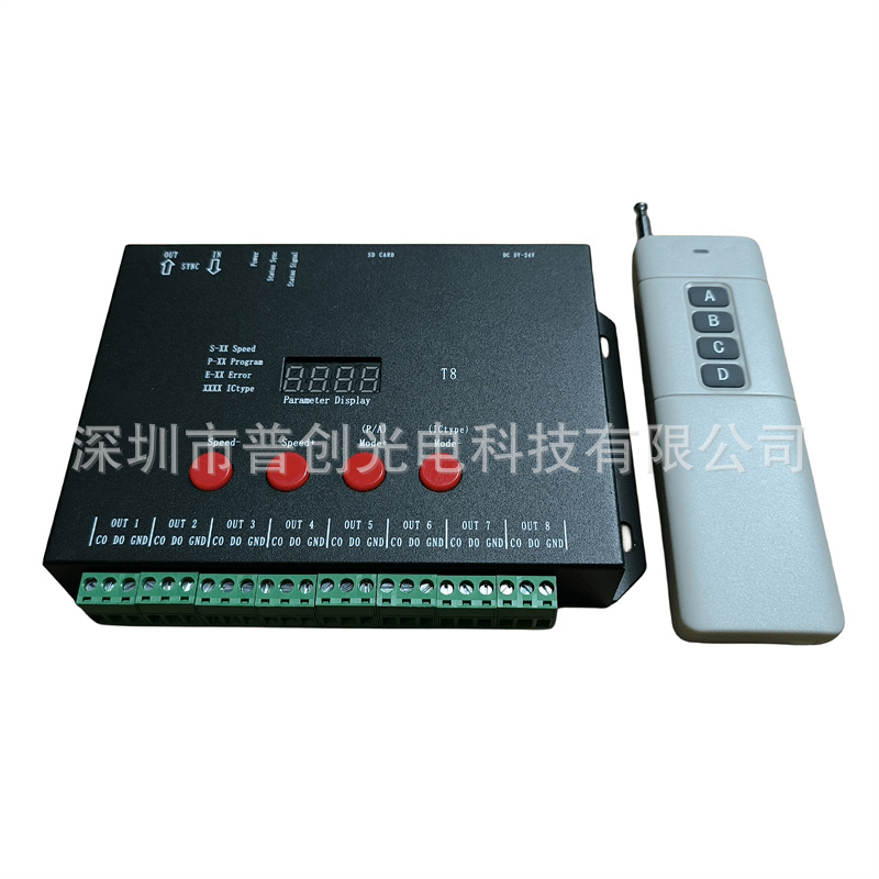 Led Lighting Full-Color Controller T8-Ttl Phantom Sd Card Programmable Dimming Marquee with Control Dc Power Supply