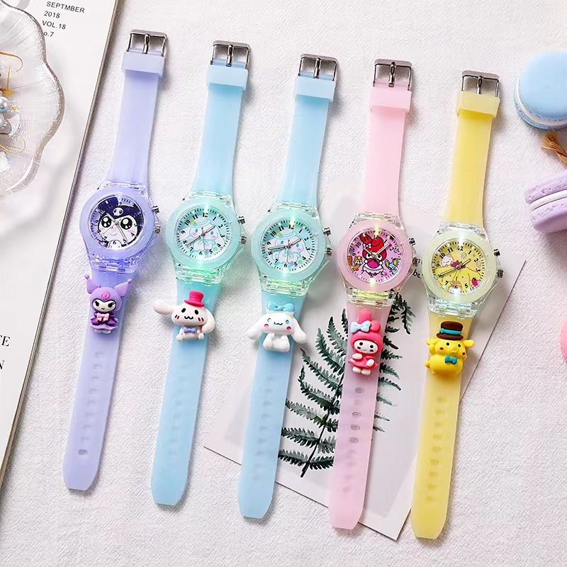 New Gift Watch Gift Watch Sanrio Cartoon Primary School Student Watch Cute Kuromi Men and Women Luminous Watch Box