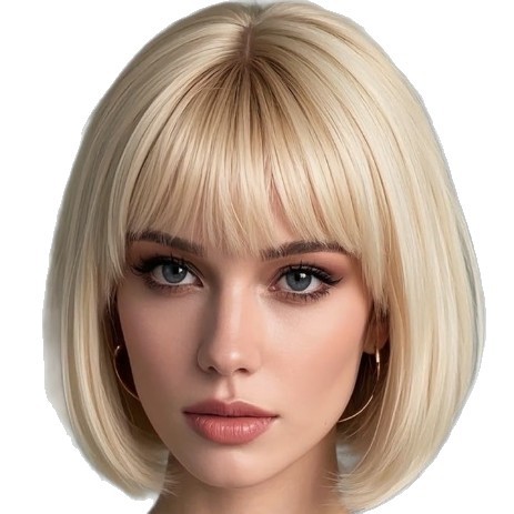European and American Cross-Border Wig Natural Women's Short Straight Hair Bob Air Bangs Fluffy Full Wig Hair Full Headgear