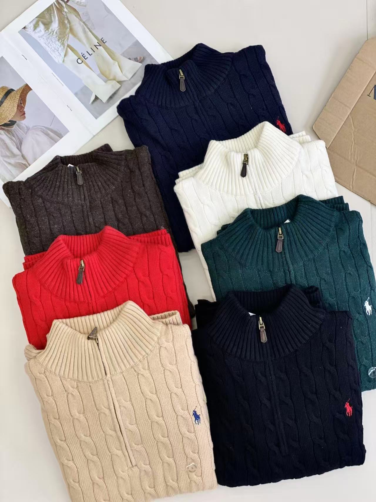 Three-Label Fully Scannable Rl Small Horse Embroidery Half-Zip Sweater 90% Wool + 10% Cashmere Unisex