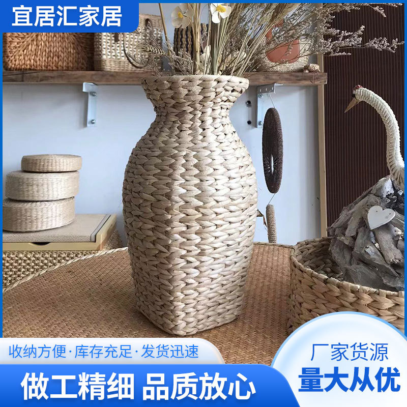 Соломенная Плетеная Цветочная Корзина Ваза Орнаменты Портативная Гостиная Для Композиции Сухих Цветов Нордический Современный Прямые Поставки